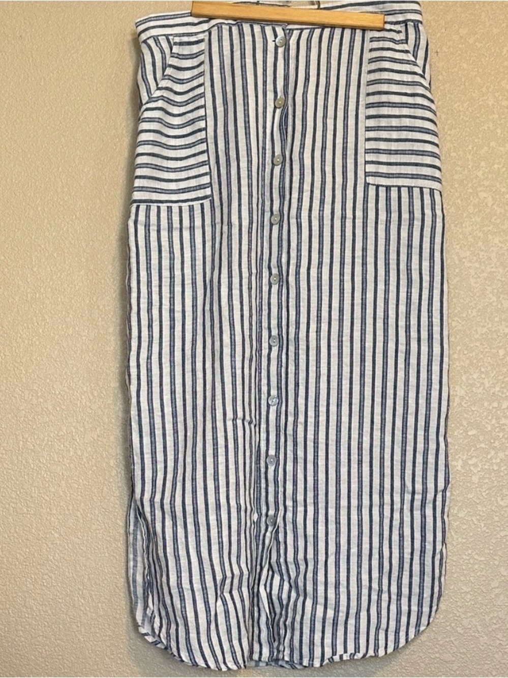 Tahari Blue and White Striped Linen Skirt